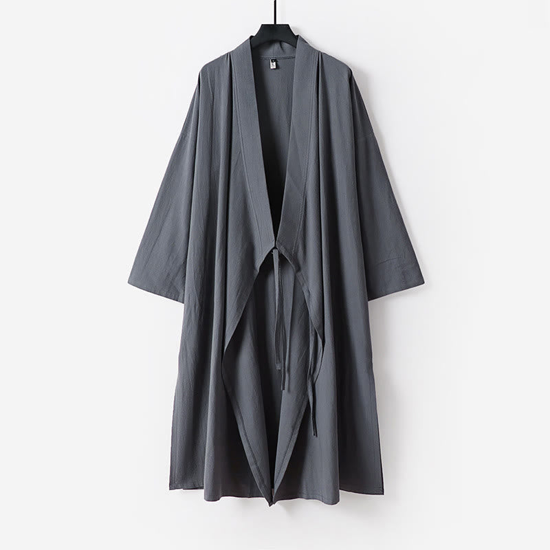 Nimara Ritual 2Pcs Wudang Fall Solid Long Sleeve Men's Taoist Long Robe Sleeveless Vest Lace-up Kimono Ceremony Suit