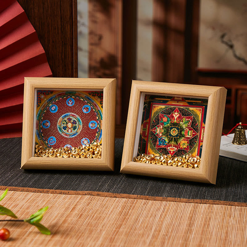 Nimara Ritual Tibetan Om Mani Padme Hum Golden Ingot Thangka Photo Frame Ornament Home Decor