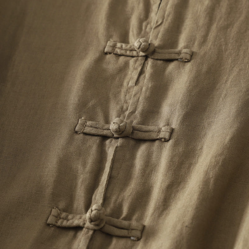 Nimara Ritual Fall Solid Color Frog-Button Stand Collar Three Quarter Sleeve Mid-length Women's Cotton Shirt
