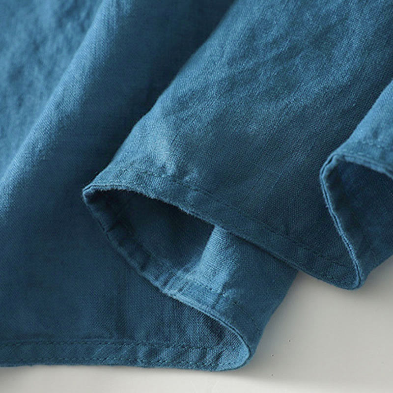 Nimara Ritual Fall Solid Color Frog-Button Stand Collar Three Quarter Sleeve Mid-length Women's Cotton Shirt