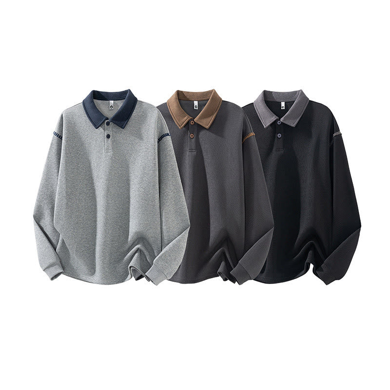 Nimara Ritual Fall Polo Collar Button Men's Sweatshirt Cotton Pullover