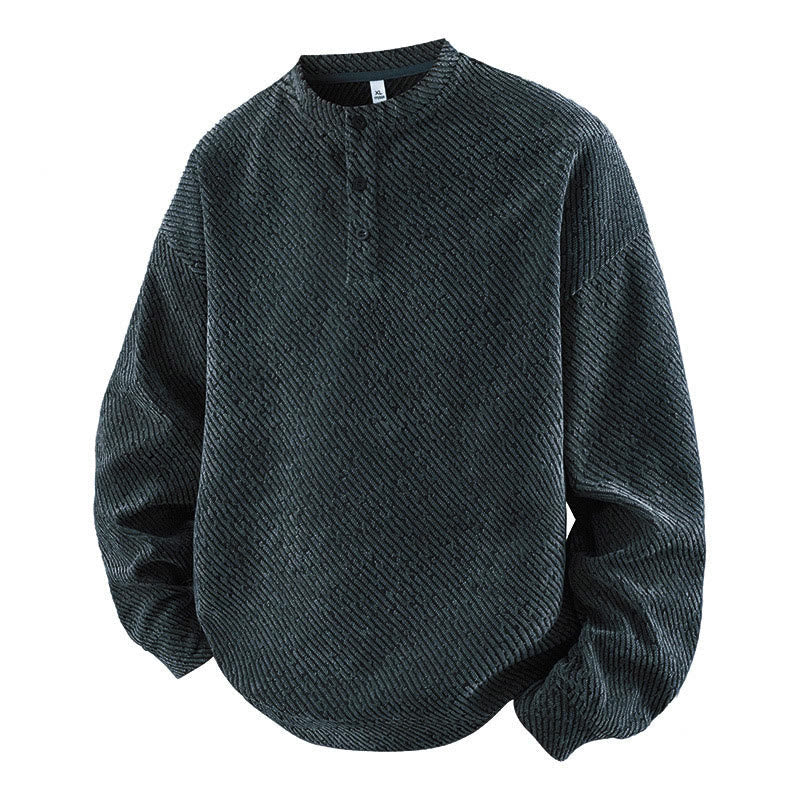 Nimara Ritual Fall Crew Neck Stripes Button Men's Sweatshirt Pullover