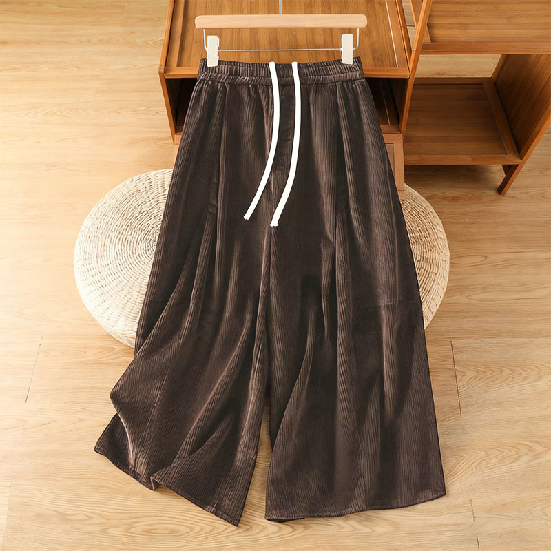Nimara Ritual Plain Elastic Waist Women's Cropped 7-8 Length Wide Leg Corduroy Pants