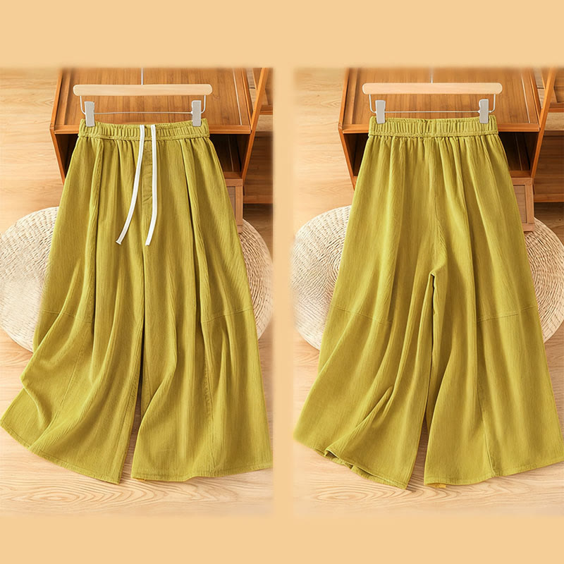 Nimara Ritual Plain Elastic Waist Women's Cropped 7-8 Length Wide Leg Corduroy Pants