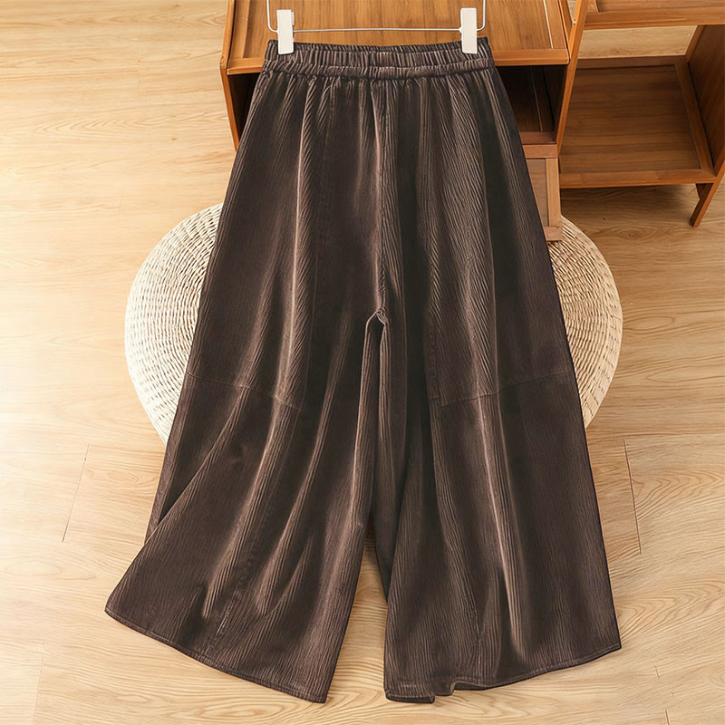 Nimara Ritual Plain Elastic Waist Women's Cropped 7-8 Length Wide Leg Corduroy Pants