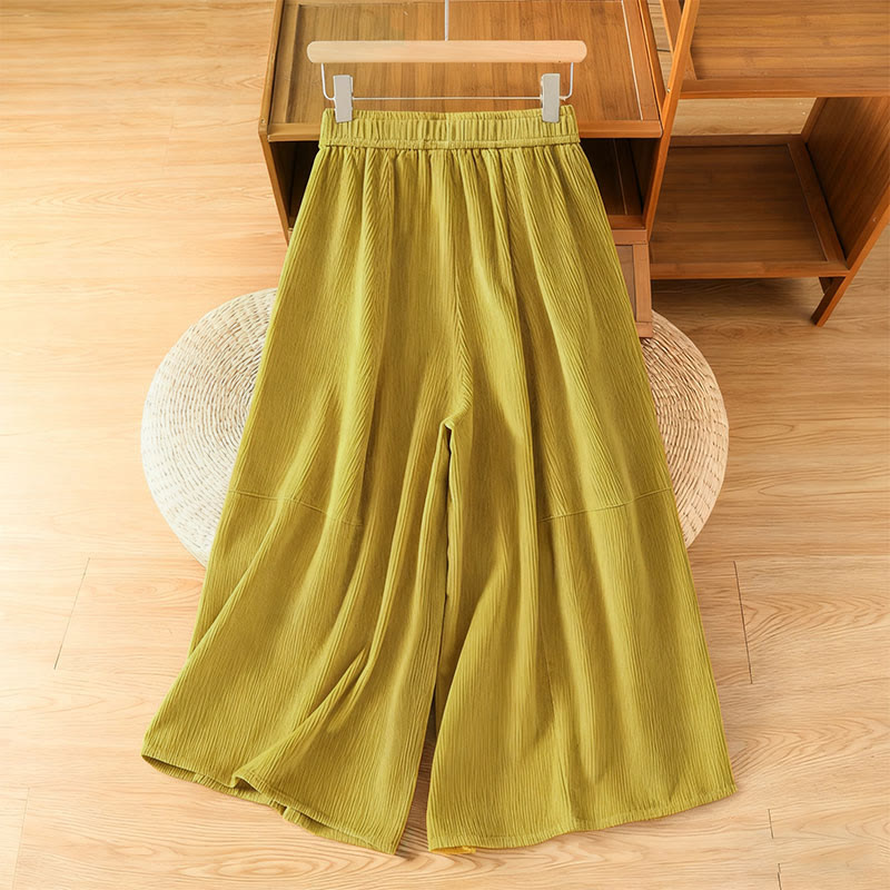 Nimara Ritual Plain Elastic Waist Women's Cropped 7-8 Length Wide Leg Corduroy Pants