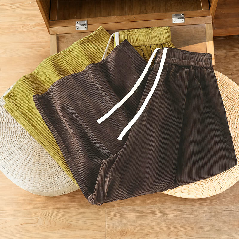 Nimara Ritual Plain Elastic Waist Women's Cropped 7-8 Length Wide Leg Corduroy Pants