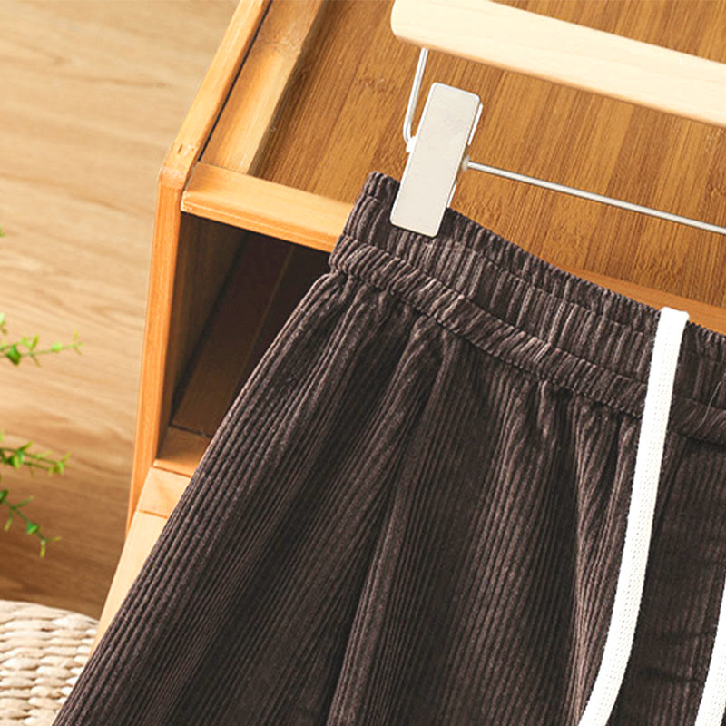 Nimara Ritual Plain Elastic Waist Women's Cropped 7-8 Length Wide Leg Corduroy Pants