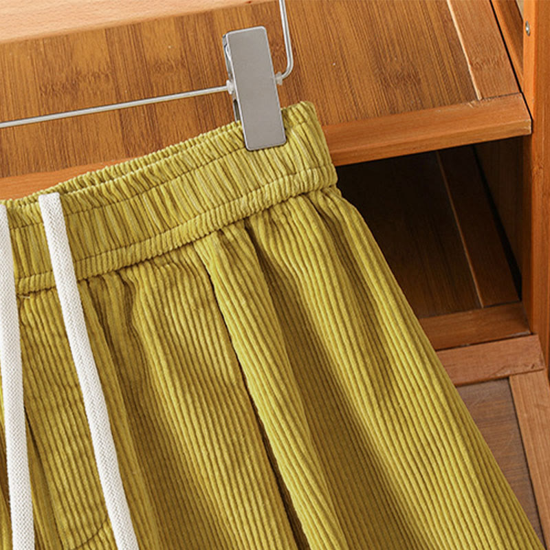 Nimara Ritual Plain Elastic Waist Women's Cropped 7-8 Length Wide Leg Corduroy Pants