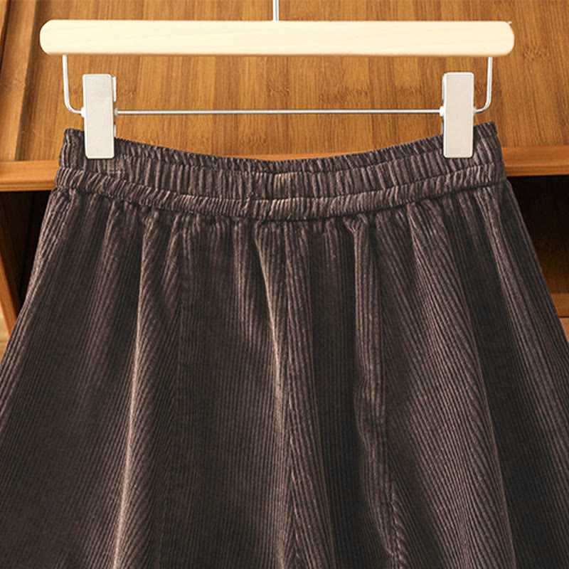 Nimara Ritual Plain Elastic Waist Women's Cropped 7-8 Length Wide Leg Corduroy Pants
