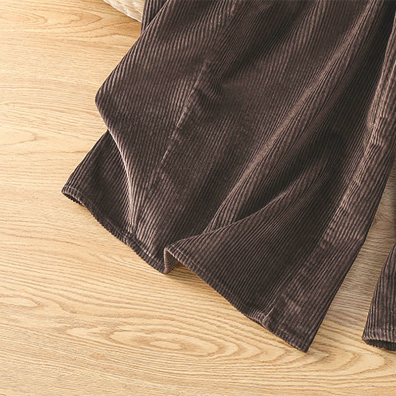 Nimara Ritual Plain Elastic Waist Women's Cropped 7-8 Length Wide Leg Corduroy Pants
