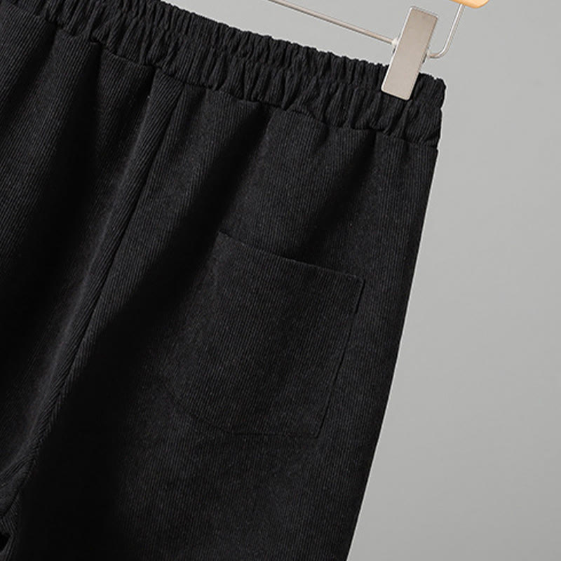Nimara Ritual Plain Elastic Waist Patchwork Plaid Women's Ankle-Length Wide Leg Corduroy Pants