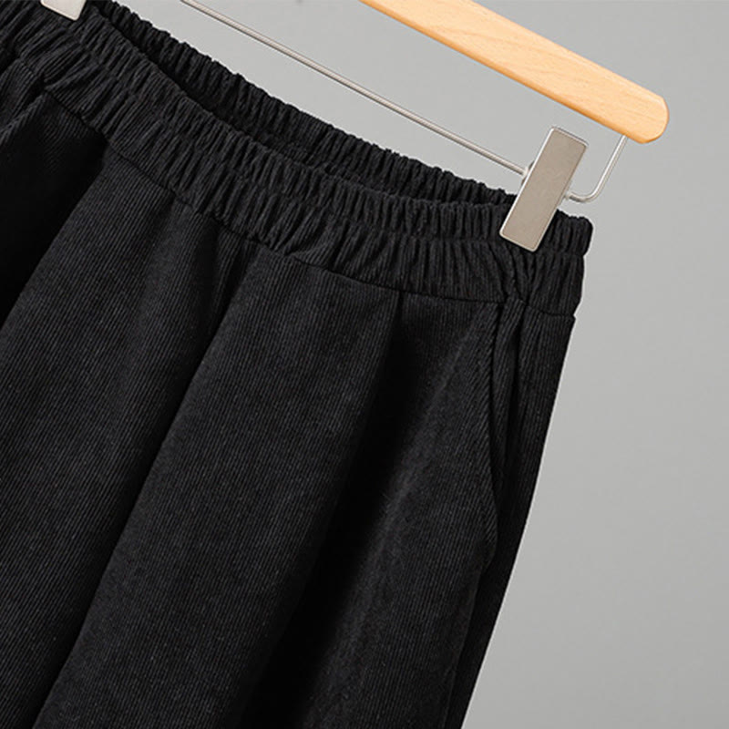 Nimara Ritual Plain Elastic Waist Patchwork Plaid Women's Ankle-Length Wide Leg Corduroy Pants