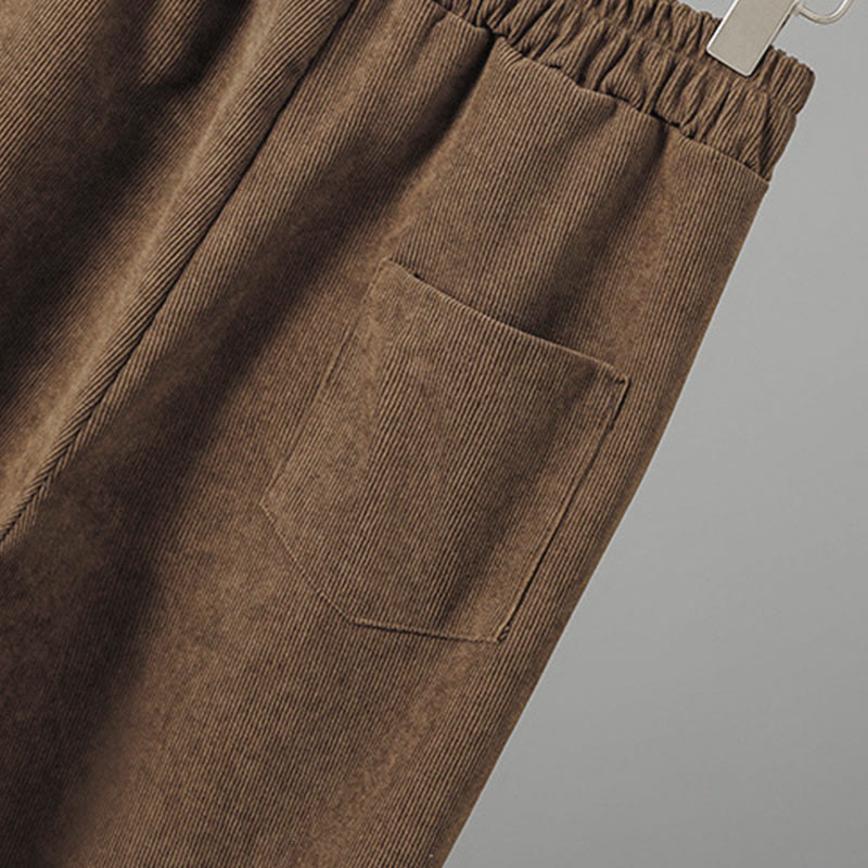 Nimara Ritual Plain Elastic Waist Patchwork Plaid Women's Ankle-Length Wide Leg Corduroy Pants