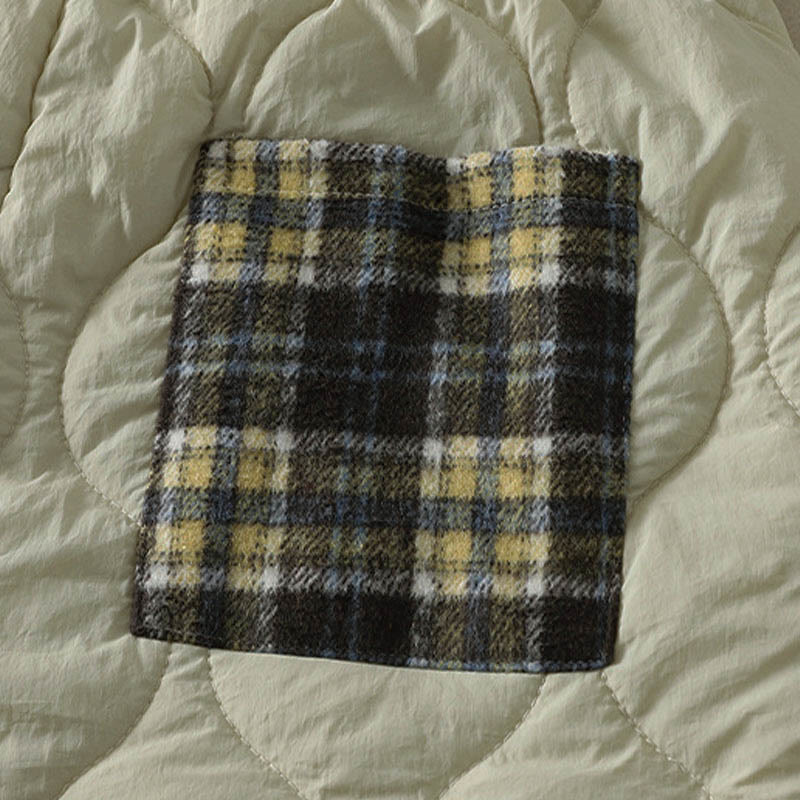 Nimara Ritual Winter Curved Lines Elastic Waist Drawstring Patchwork Plaid Cotton Thermal Women's Pants With Pockets