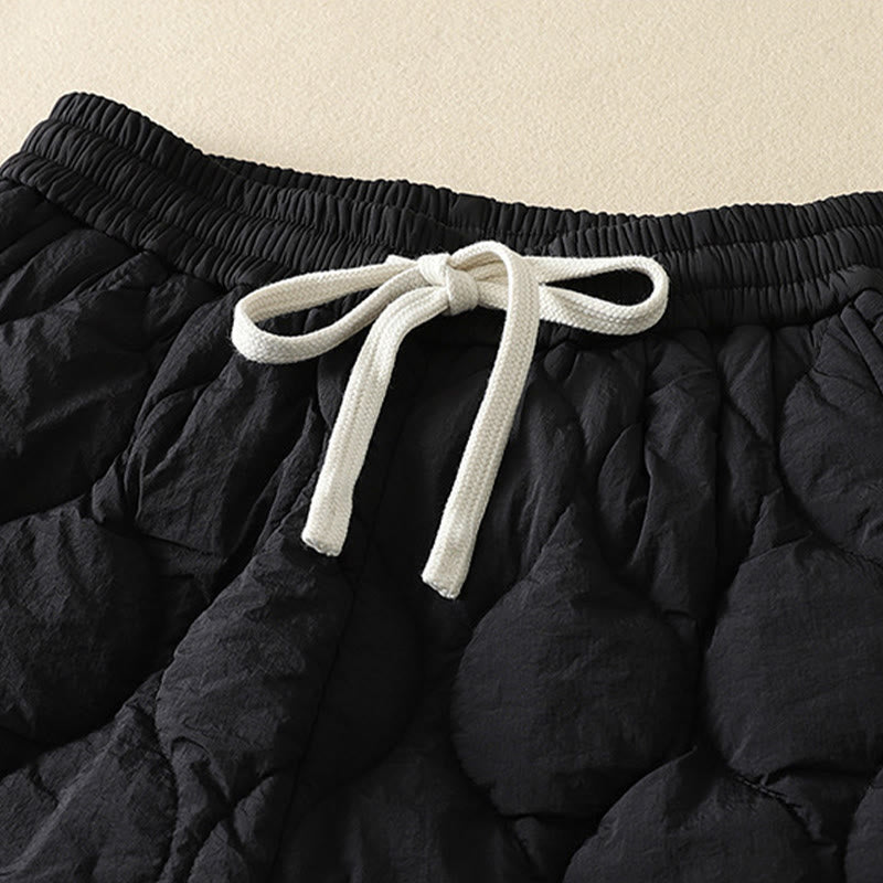 Nimara Ritual Winter Curved Lines Elastic Waist Drawstring Patchwork Plaid Cotton Thermal Women's Pants With Pockets