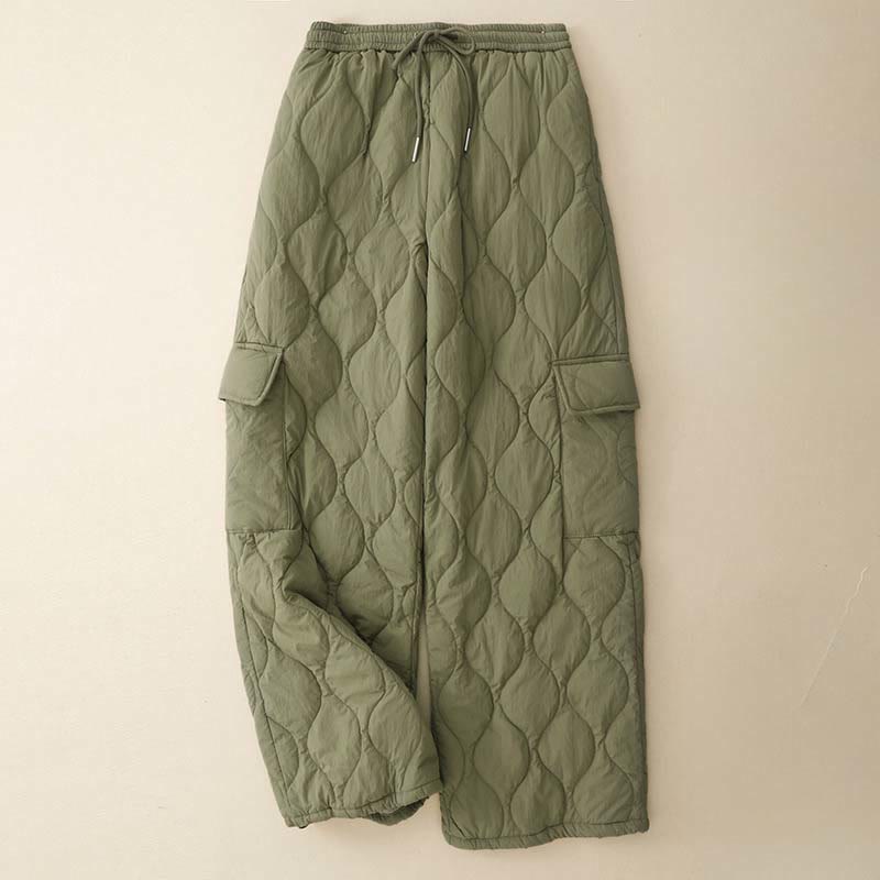 Nimara Ritual Winter Curved Lines Elastic Waist Drawstring Cotton Thermal Women's Pants With Pockets
