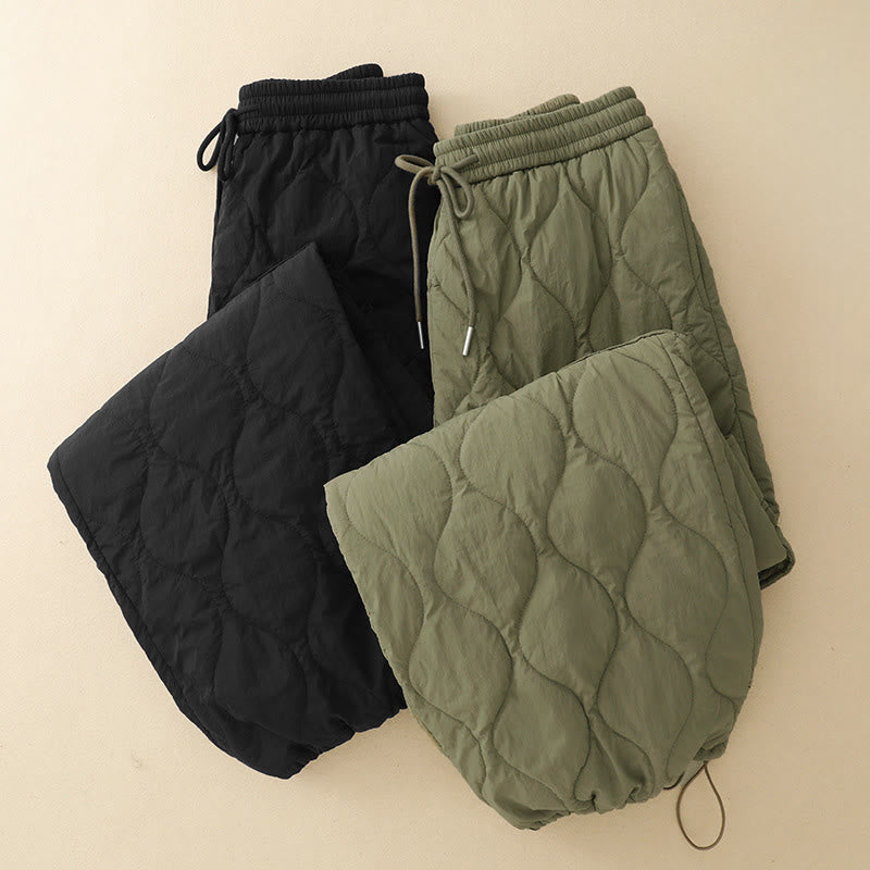 Nimara Ritual Winter Curved Lines Elastic Waist Drawstring Cotton Thermal Women's Pants With Pockets
