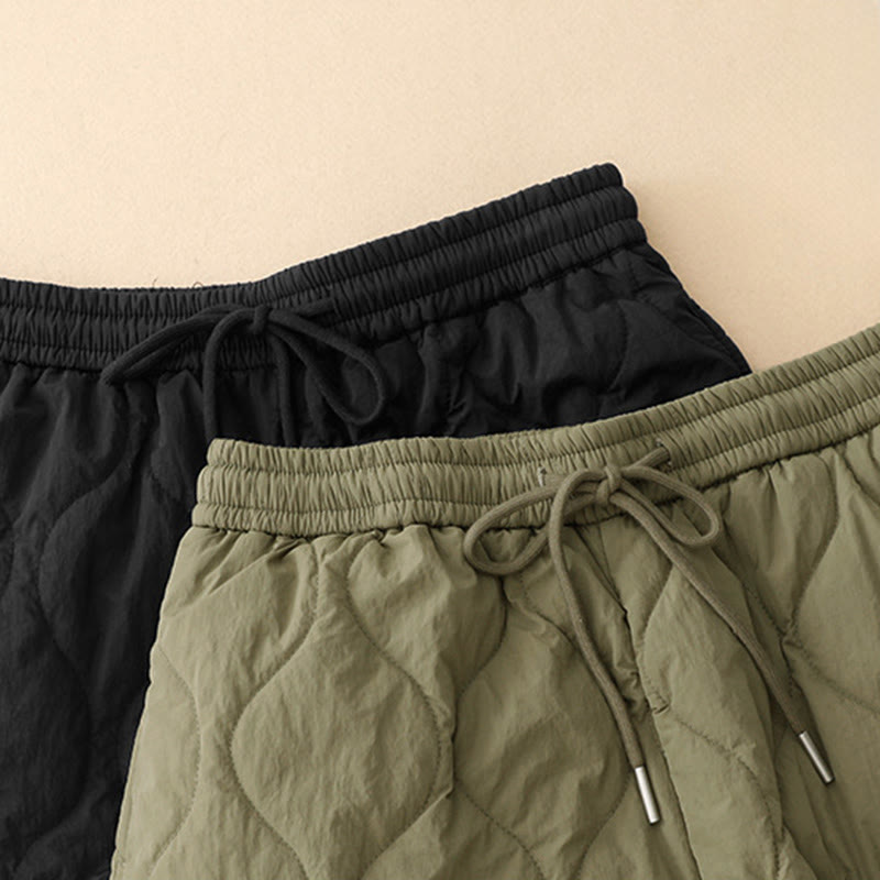Nimara Ritual Winter Curved Lines Elastic Waist Drawstring Cotton Thermal Women's Pants With Pockets