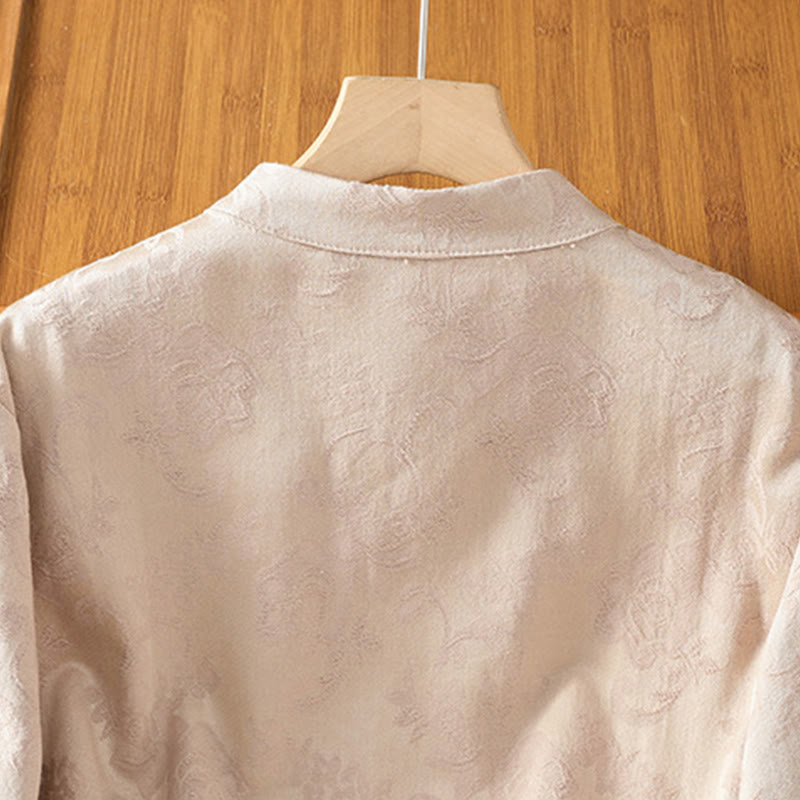 Nimara Ritual Fall Jacquard Floral Print Frog-Button Stand Collar Long Sleeve Women's Cotton Shirt