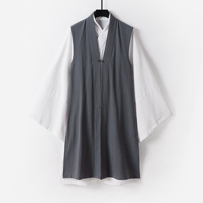 Nimara Ritual 2Pcs Wudang Tai Chi Ceremony Solid Long Sleeve Men's Taoist Long Robe Kimono Sleeveless Vest Suit
