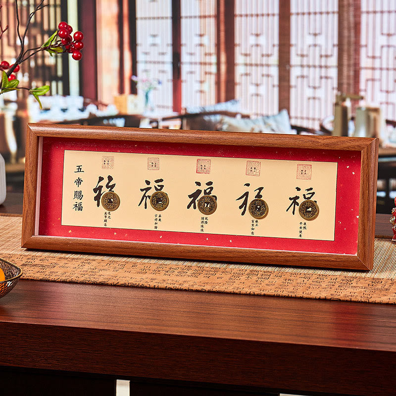 Nimara Ritual Fu Character Five-Emperor Coins Lucky Fortune Photo Frame Ornament Home Decor