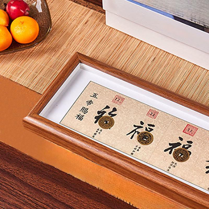 Nimara Ritual Fu Character Five-Emperor Coins Lucky Fortune Photo Frame Ornament Home Decor