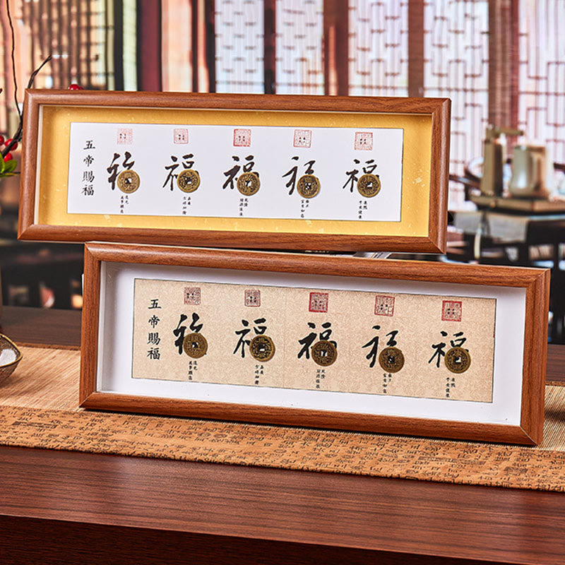 Nimara Ritual Fu Character Five-Emperor Coins Lucky Fortune Photo Frame Ornament Home Decor