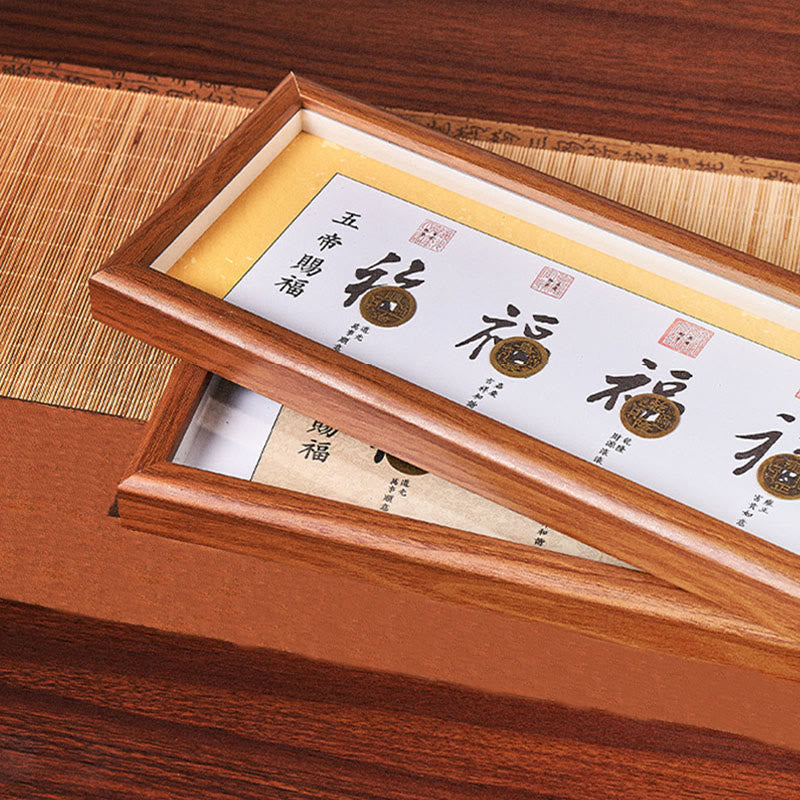 Nimara Ritual Fu Character Five-Emperor Coins Lucky Fortune Photo Frame Ornament Home Decor