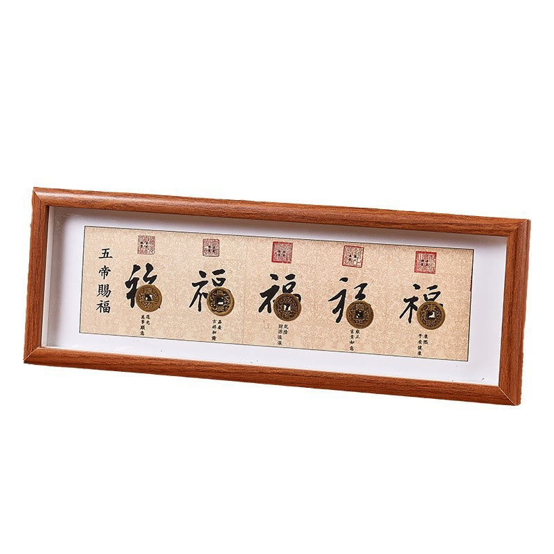 Nimara Ritual Fu Character Five-Emperor Coins Lucky Fortune Photo Frame Ornament Home Decor