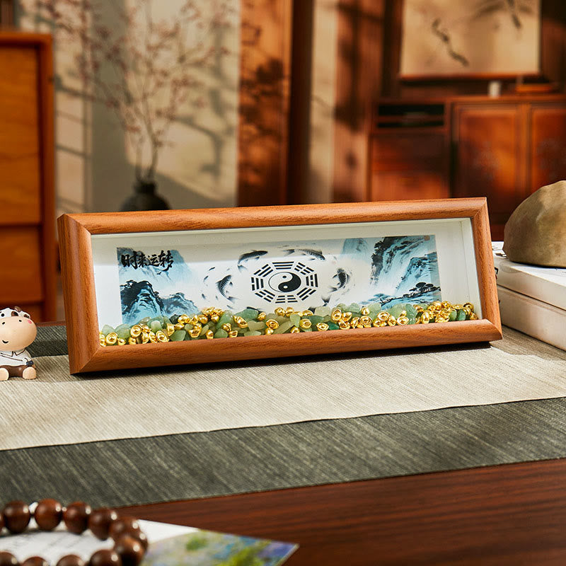 Nimara Ritual Green Crystal Bagua Koi Fish Yin Yang Symbol Golden Ingot Photo Frame Ornament Home Decor