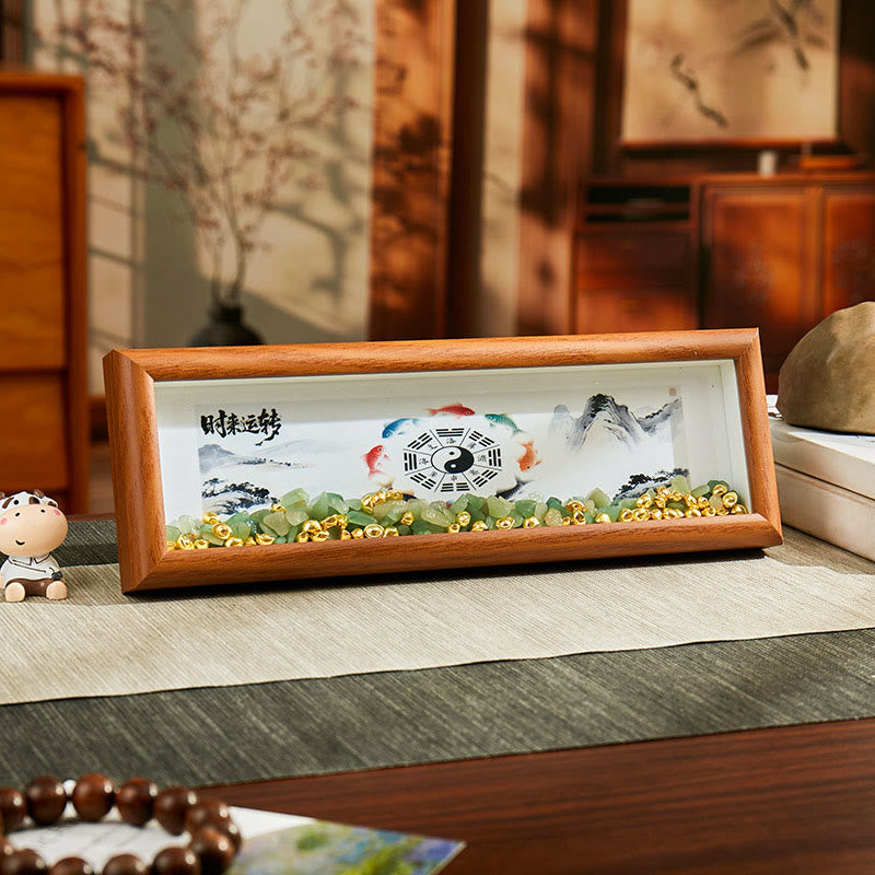 Nimara Ritual Green Crystal Bagua Koi Fish Yin Yang Symbol Golden Ingot Photo Frame Ornament Home Decor
