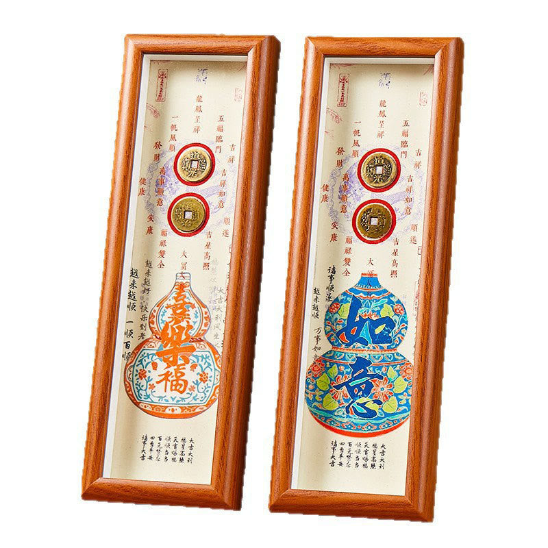 Nimara Ritual Fu Character Gourd Copper Coins Photo Frame Ornament Home Decor