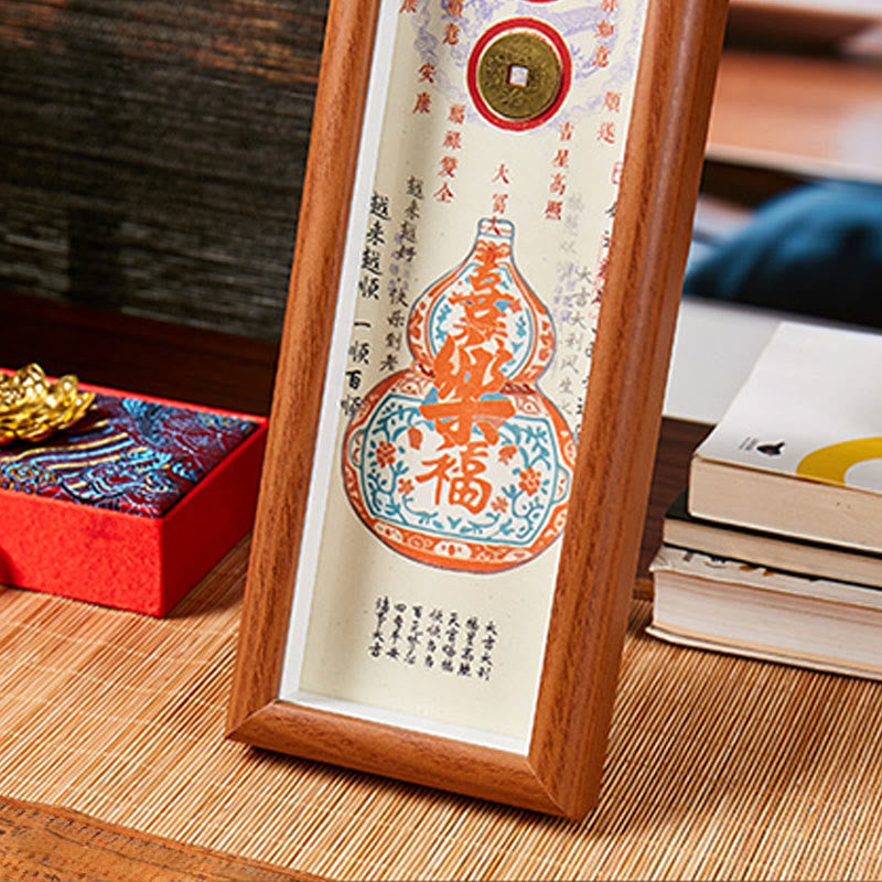 Nimara Ritual Fu Character Gourd Copper Coins Photo Frame Ornament Home Decor
