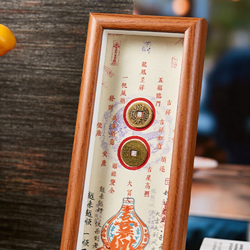 Nimara Ritual Fu Character Gourd Copper Coins Photo Frame Ornament Home Decor