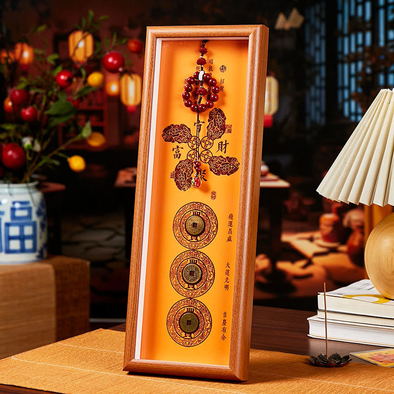 Nimara Ritual Copper Coins Cinnabar Attract Fortune Blessing Photo Frame Ornament Home Decor