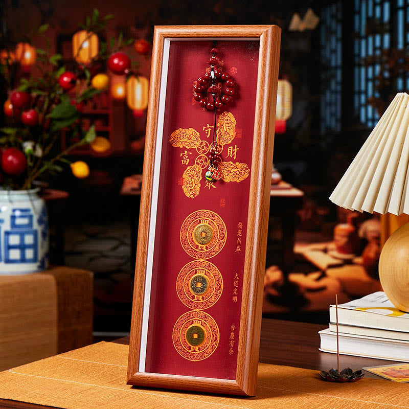 Nimara Ritual Copper Coins Cinnabar Attract Fortune Blessing Photo Frame Ornament Home Decor