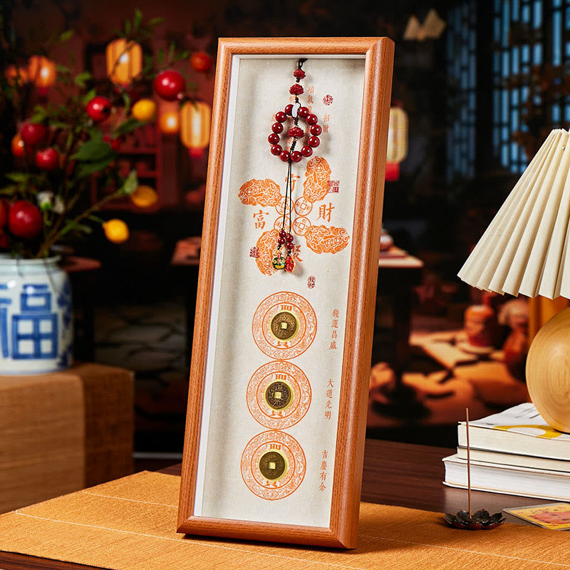 Nimara Ritual Copper Coins Cinnabar Attract Fortune Blessing Photo Frame Ornament Home Decor