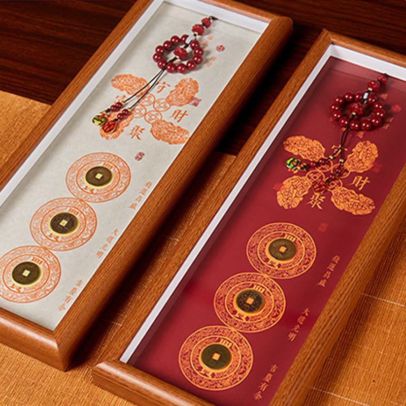 Nimara Ritual Copper Coins Cinnabar Attract Fortune Blessing Photo Frame Ornament Home Decor