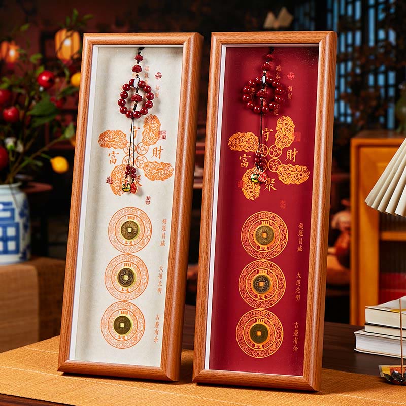 Nimara Ritual Copper Coins Cinnabar Attract Fortune Blessing Photo Frame Ornament Home Decor