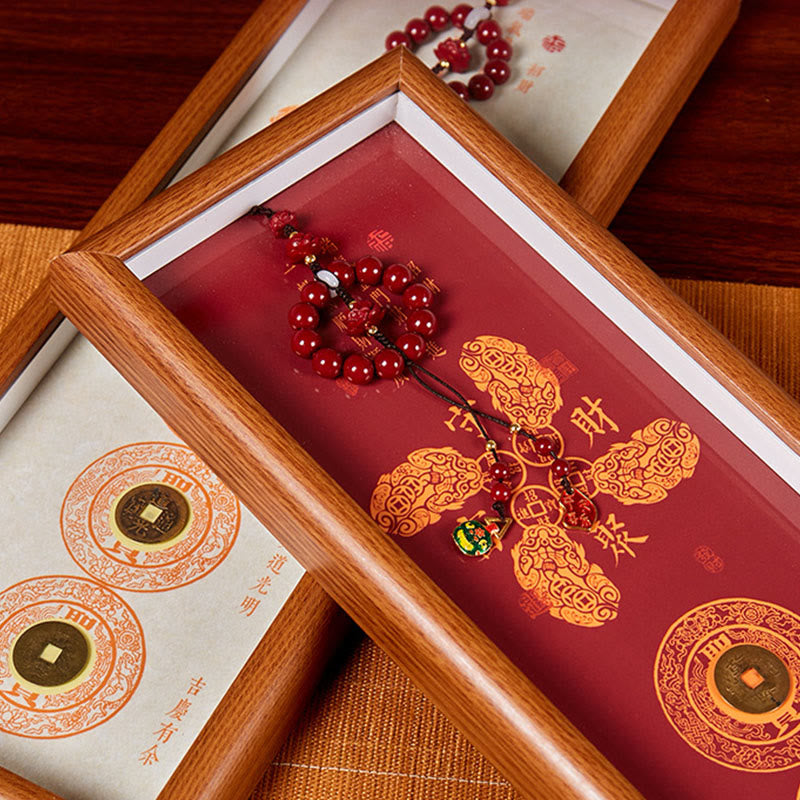 Nimara Ritual Copper Coins Cinnabar Attract Fortune Blessing Photo Frame Ornament Home Decor