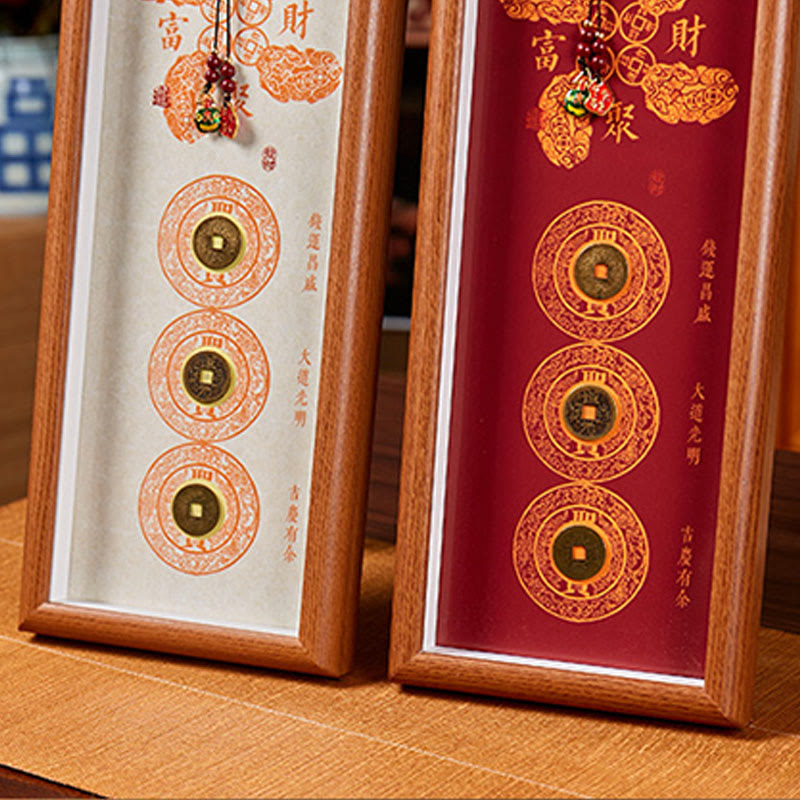 Nimara Ritual Copper Coins Cinnabar Attract Fortune Blessing Photo Frame Ornament Home Decor