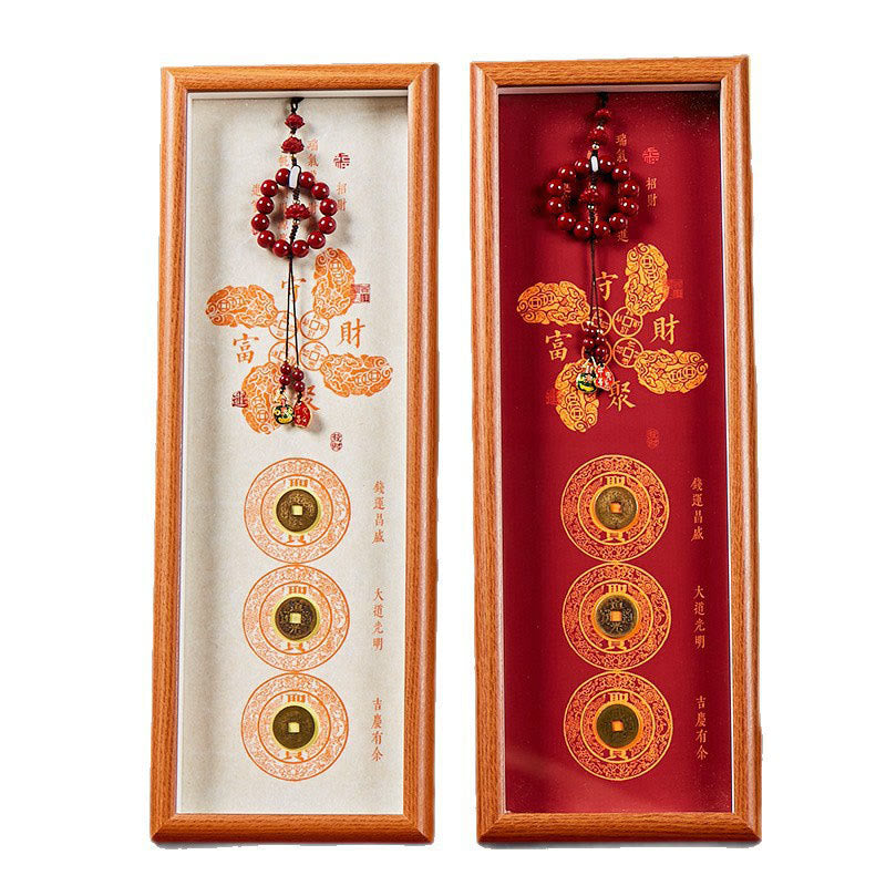 Nimara Ritual Copper Coins Cinnabar Attract Fortune Blessing Photo Frame Ornament Home Decor