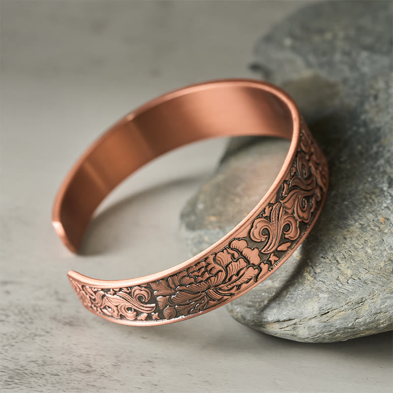 Nimara Ritual Copper Flower Open Balance Luck Adjustable Cuff Bracelet Bangle