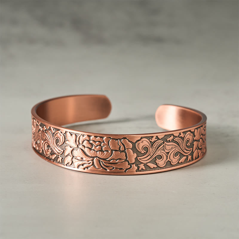 Nimara Ritual Copper Flower Open Balance Luck Adjustable Cuff Bracelet Bangle