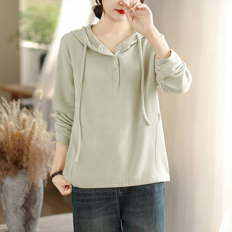 Nimara Ritual Winter Solid Color Cotton Long Sleeve Women's Hoodie Has Hood