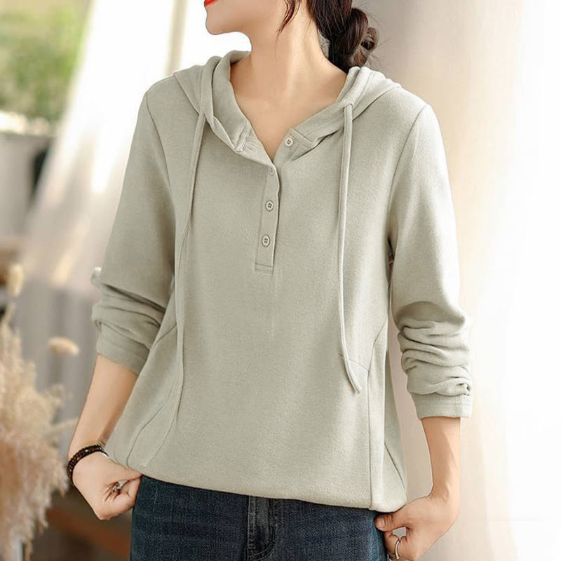 Nimara Ritual Winter Solid Color Cotton Long Sleeve Women's Hoodie Has Hood