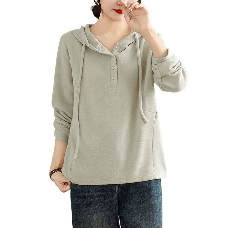 Nimara Ritual Winter Solid Color Cotton Long Sleeve Women's Hoodie Has Hood