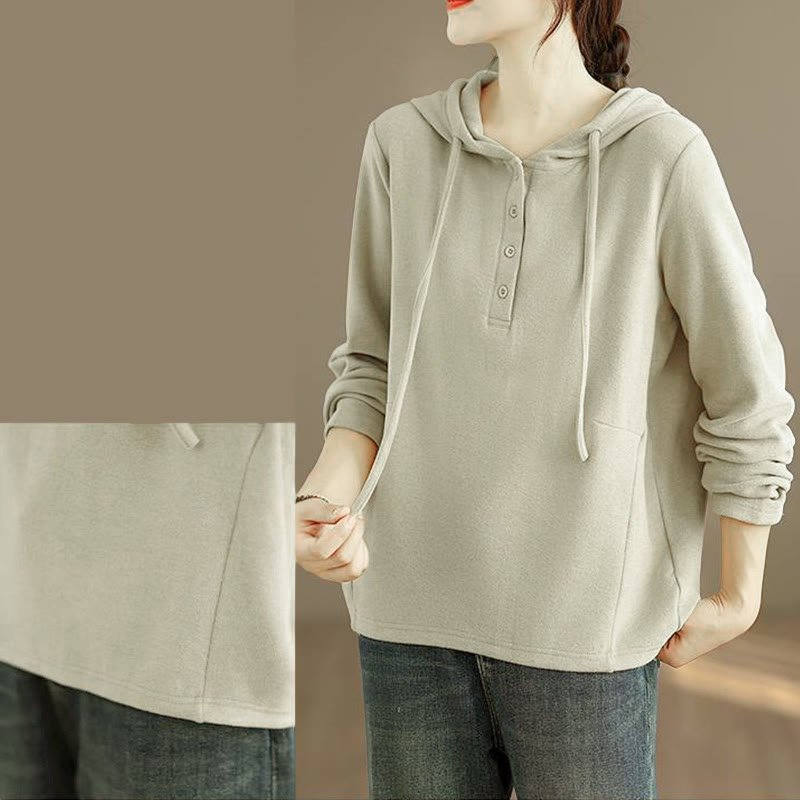 Nimara Ritual Winter Solid Color Cotton Long Sleeve Women's Hoodie Has Hood