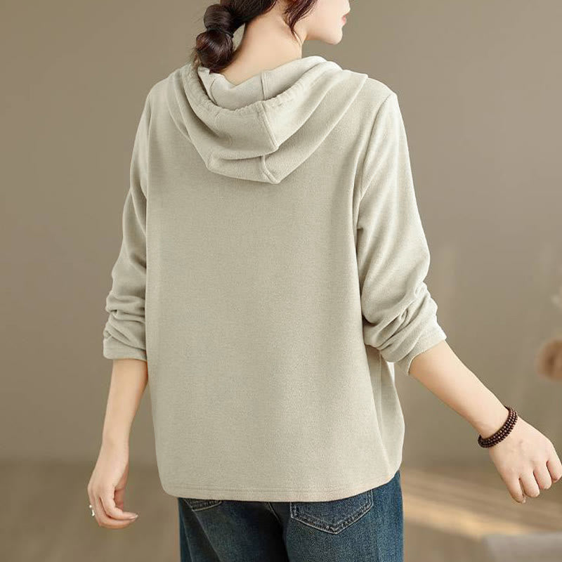 Nimara Ritual Winter Solid Color Cotton Long Sleeve Women's Hoodie Has Hood